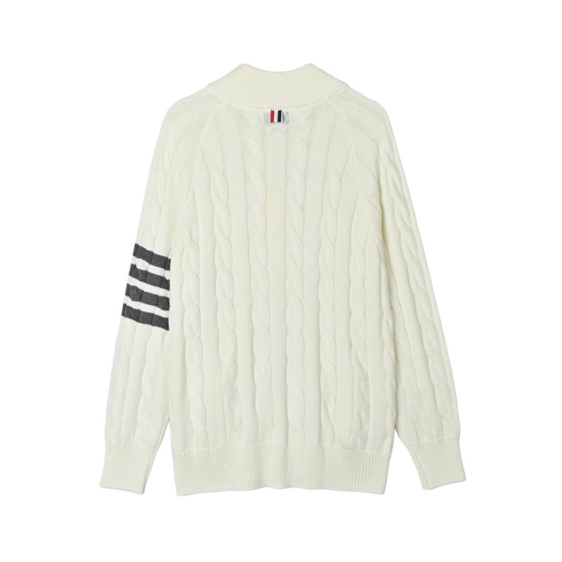 White Cable Knit Cardigan with Striped Sleeve Detail view