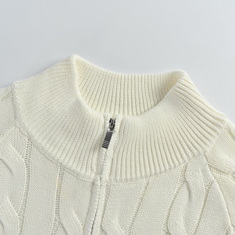 White Cable Knit Cardigan with Striped Sleeve Detail view