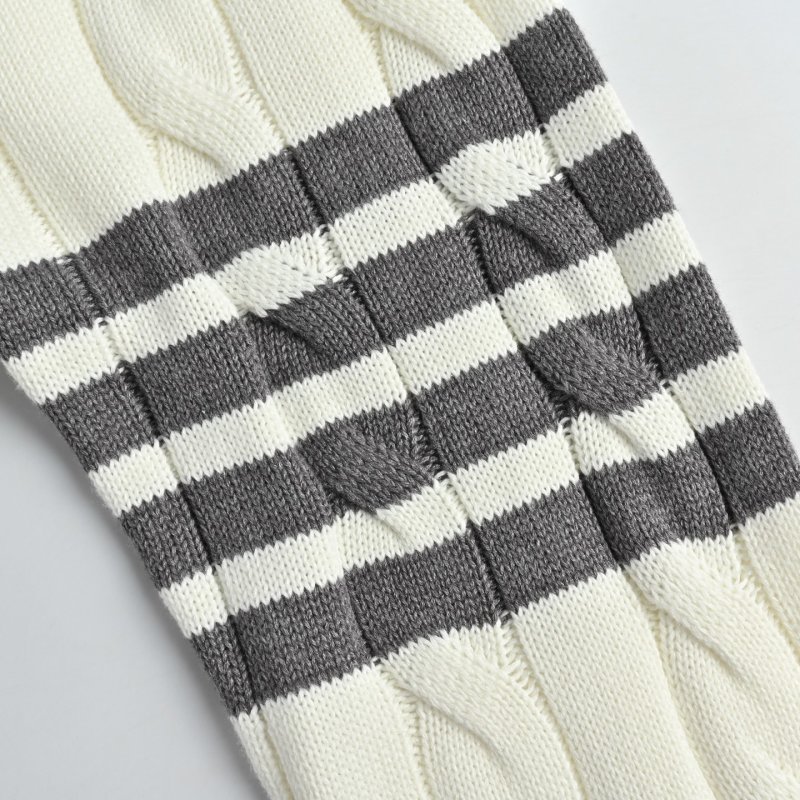 White Cable Knit Cardigan with Striped Sleeve Detail view