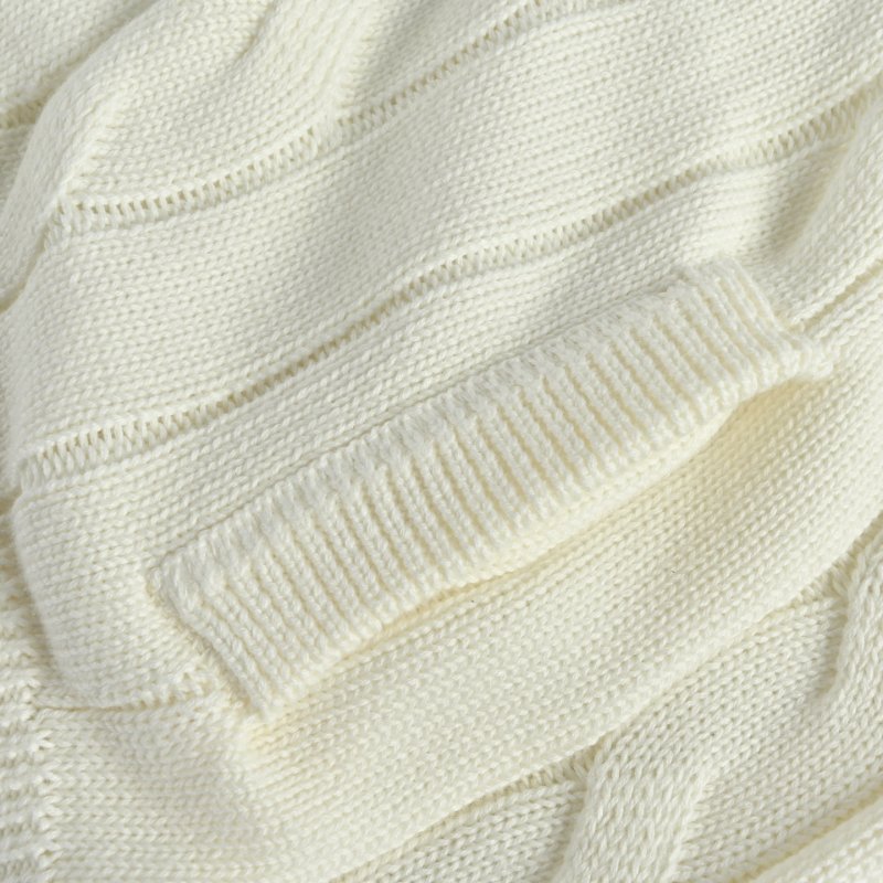 White Cable Knit Cardigan with Striped Sleeve Detail view