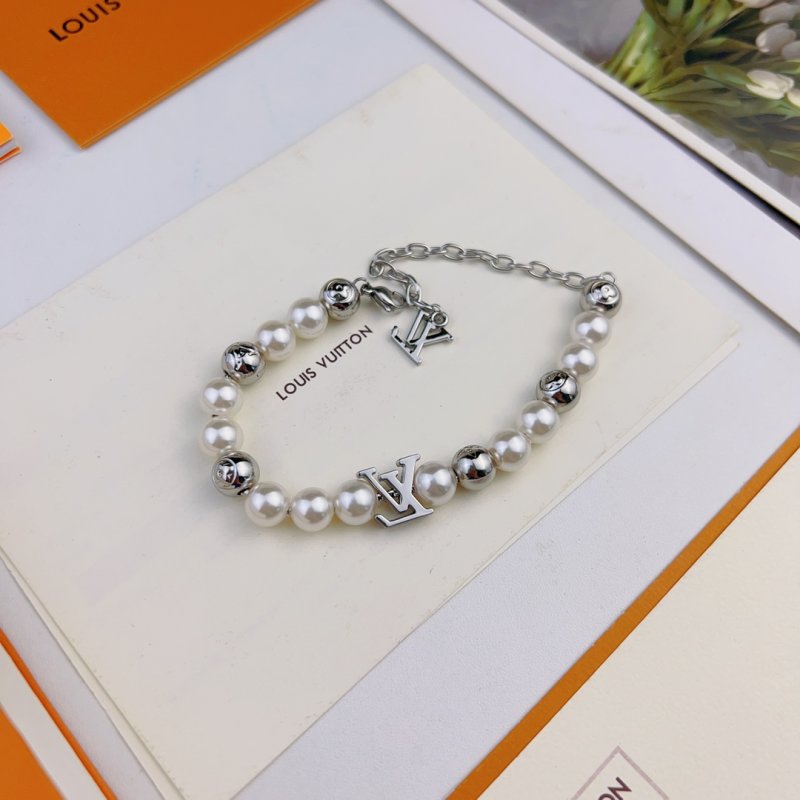 Louis Vuitton Pearl & Metal Beaded Bracelet Silver view
