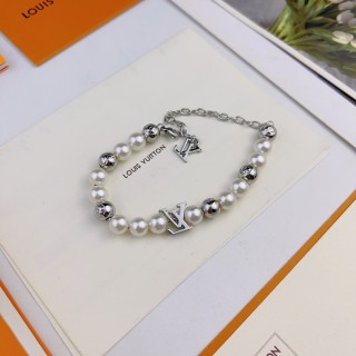 Louis Vuitton Pearl & Metal Beaded Bracelet Silver view 2
