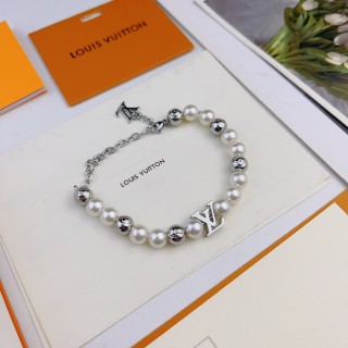 Louis Vuitton Pearl & Metal Beaded Bracelet Silver view 3