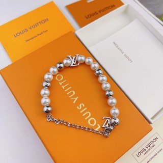 Louis Vuitton Pearl & Metal Beaded Bracelet Silver view 6