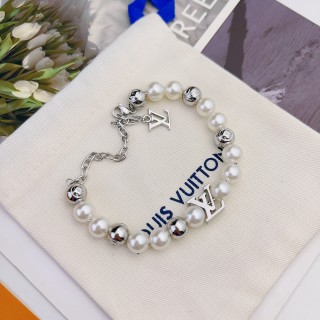 Louis Vuitton Pearl & Metal Beaded Bracelet Silver view 8