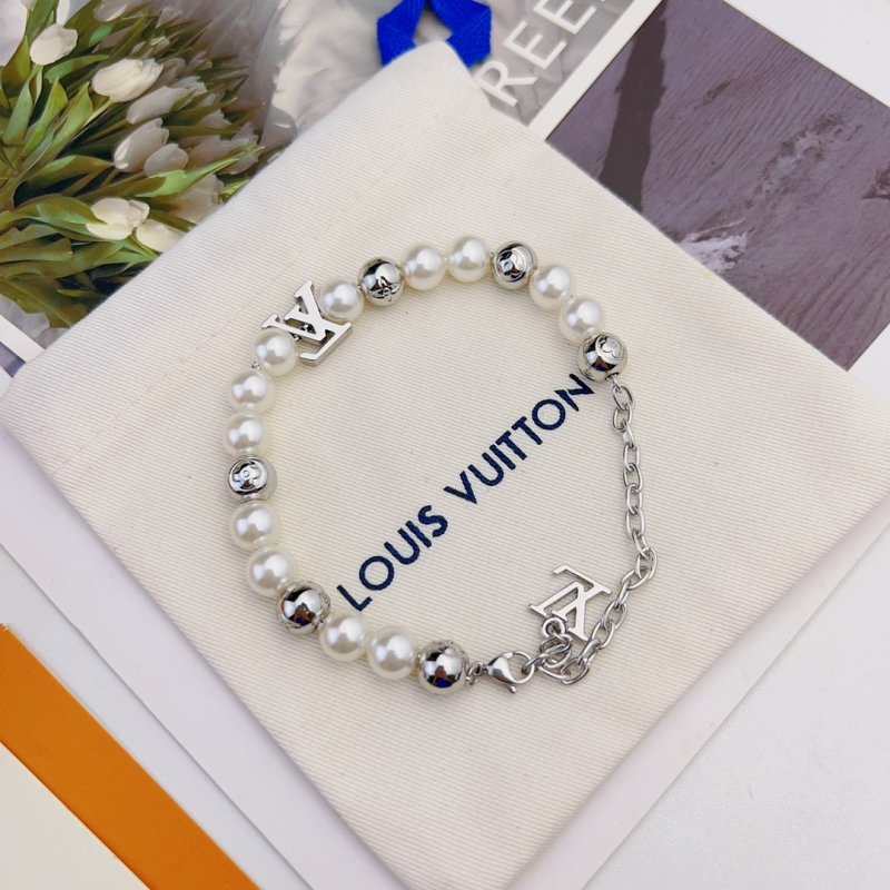Louis Vuitton Pearl & Metal Beaded Bracelet Silver view