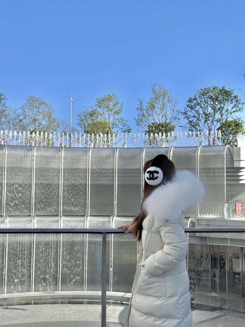Moncler Cream Puffer Down Jacket with Fur Hood view