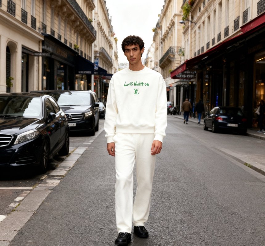 Louis Vuitton Cream Logo Embroidered Hoodie