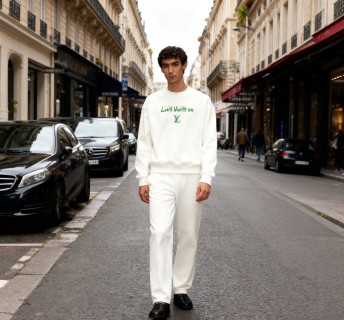 Louis Vuitton Cream Logo Embroidered Hoodie