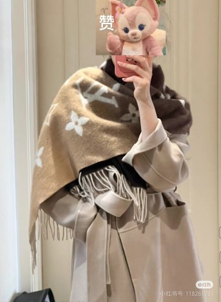 Louis Vuitton LV Gradient Monogram Wool Cashmere Scarf Camel & Brown view 6