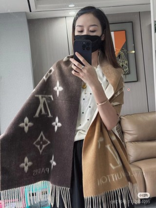 Louis Vuitton LV Gradient Monogram Wool Cashmere Scarf Camel & Brown view 8