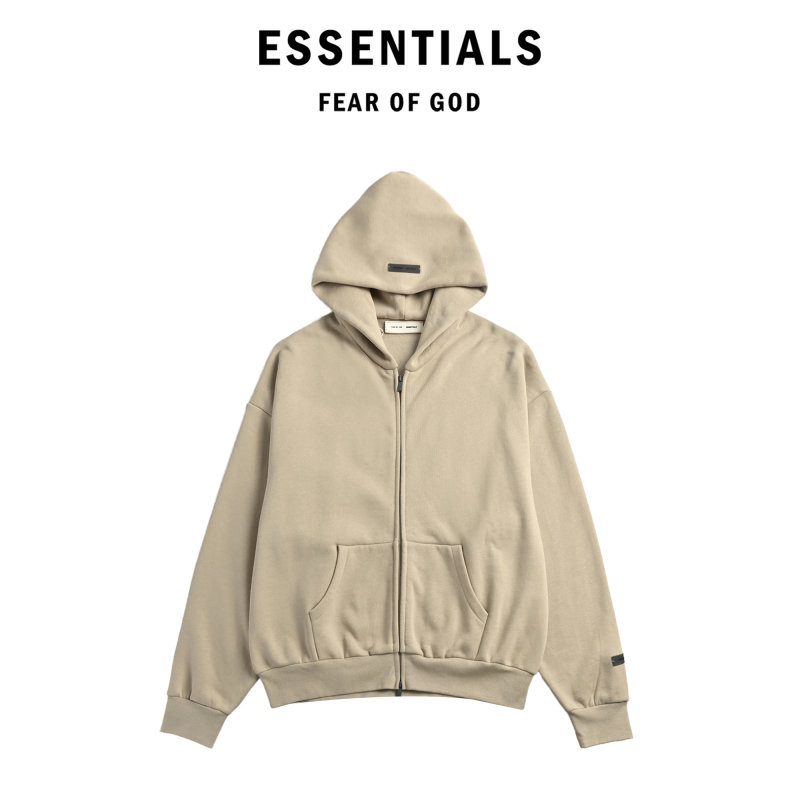 Essentials Beige Full-Zip Hoodie view