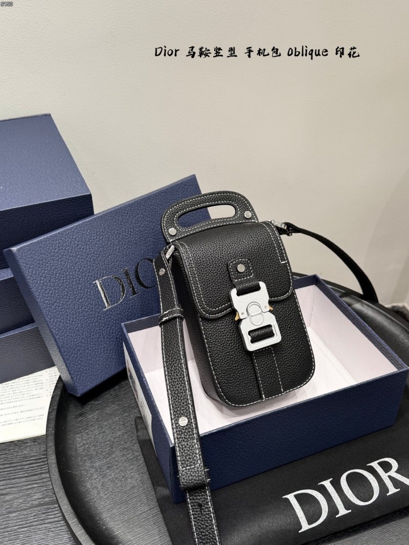 Dior Saddle Vertical Phone Bag Black Oblique Print