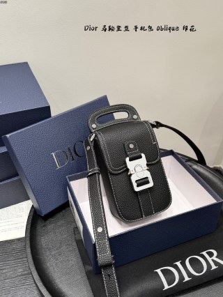 Dior Saddle Vertical Phone Bag Black Oblique Print