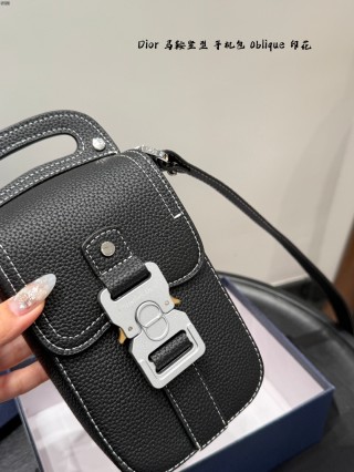 Dior Saddle Vertical Phone Bag Black Oblique Print view 2