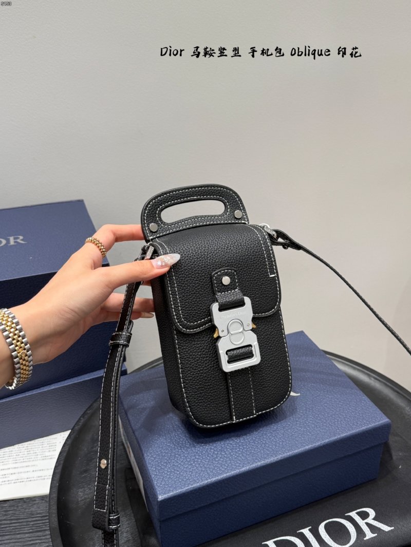 Dior Saddle Vertical Phone Bag Black Oblique Print view