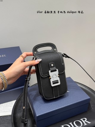 Dior Saddle Vertical Phone Bag Black Oblique Print view 3