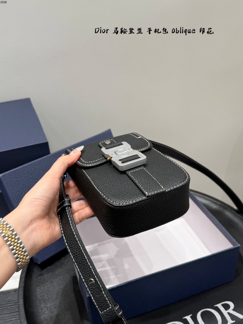Dior Saddle Vertical Phone Bag Black Oblique Print view