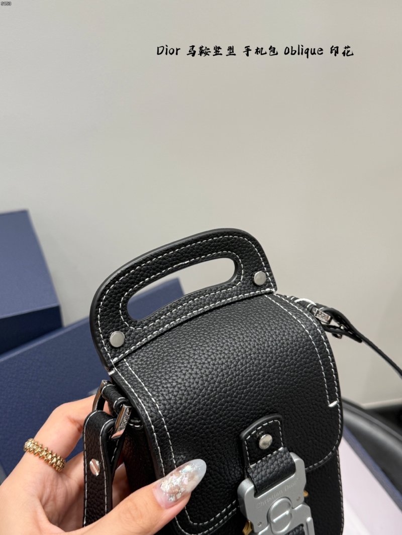 Dior Saddle Vertical Phone Bag Black Oblique Print view