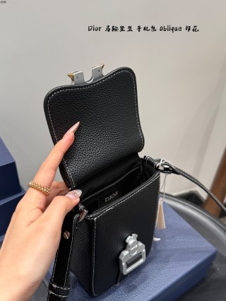 Dior Saddle Vertical Phone Bag Black Oblique Print view 8