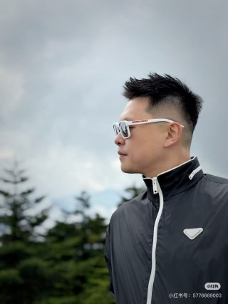 Prada Black Nylon Windbreaker Jacket with White Trim view 2