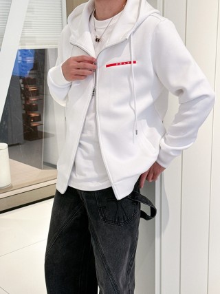 White Zip-Up Windbreaker Jacket with Colour-Block Detail view 9
