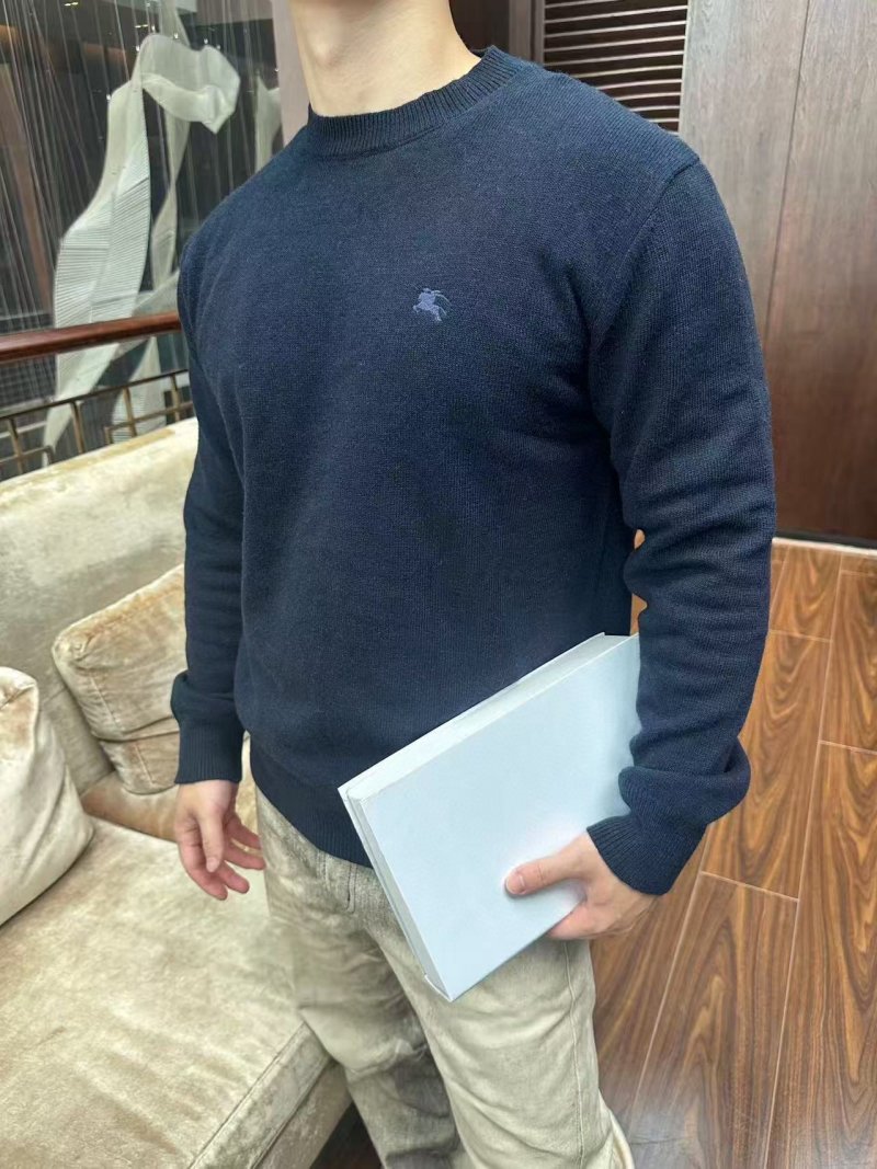 Burberry Navy Crew Neck Knit Sweater