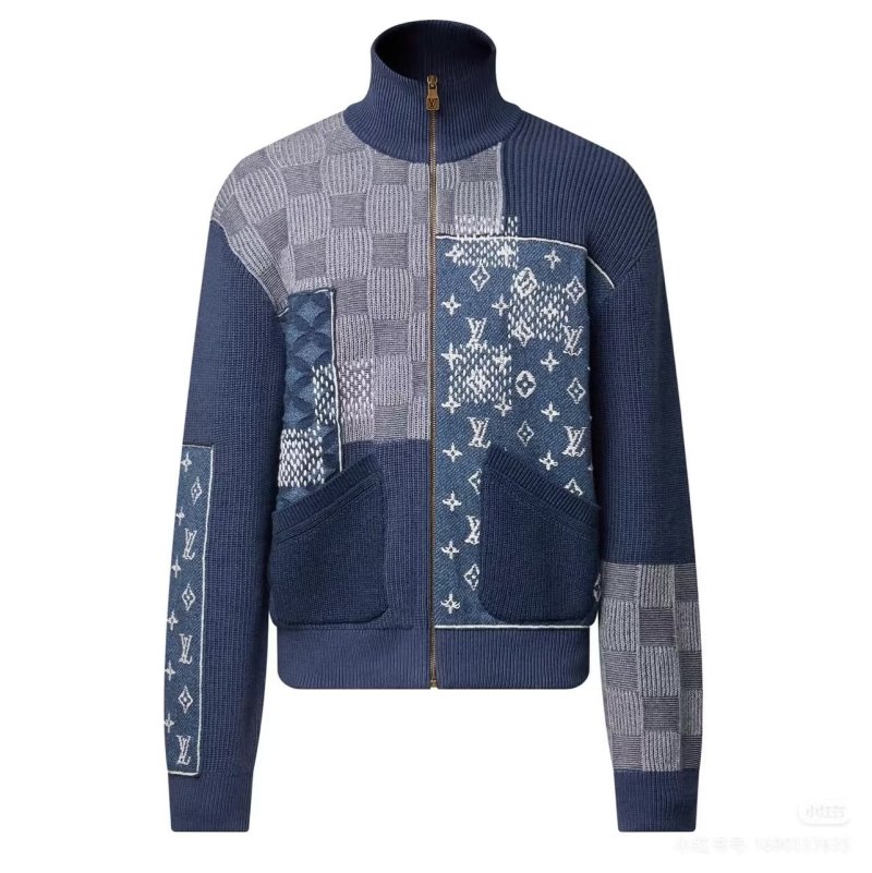 Louis Vuitton Monogram Patchwork Knit Zip Cardigan Navy
