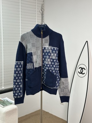 Louis Vuitton Monogram Patchwork Knit Zip Cardigan Navy view 3
