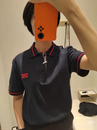 Balenciaga Black Polo Shirt with Red Trim view 2