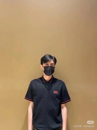 Balenciaga Black Polo Shirt with Red Trim view 6