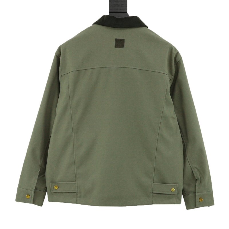 Khaki Cotton Work Jacket with Contrast Pocket Detail view