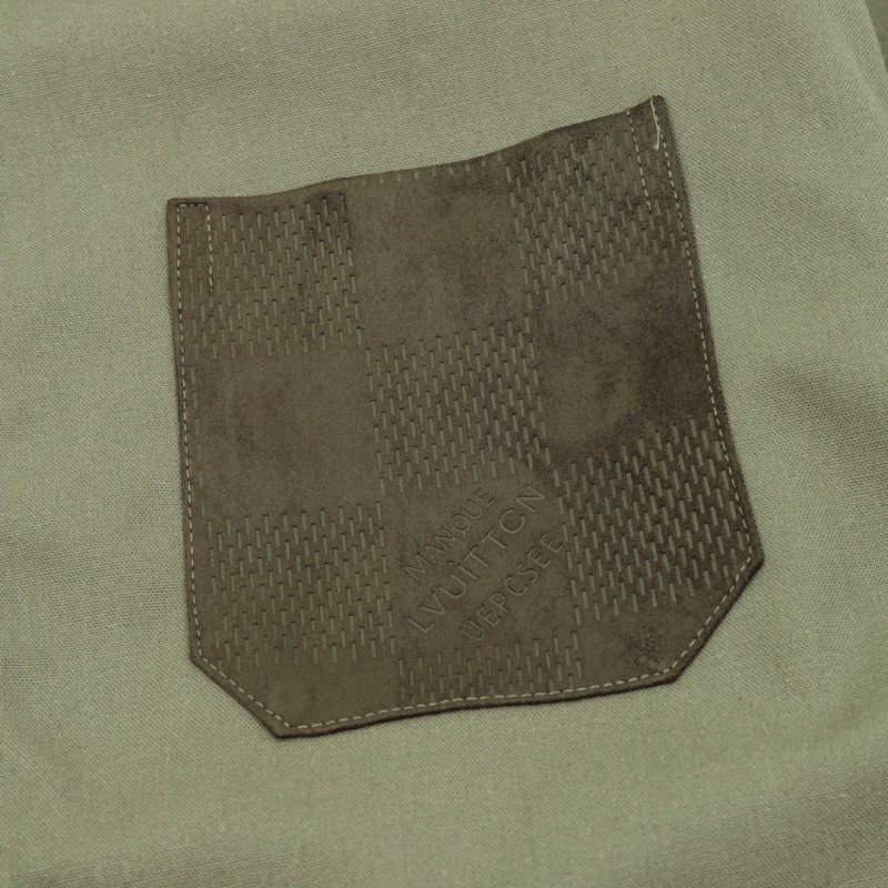 Khaki Cotton Work Jacket with Contrast Pocket Detail view