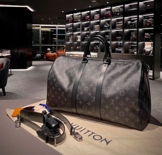 Louis Vuitton Monogram Canvas Keepall 55 Duffel Bag Black