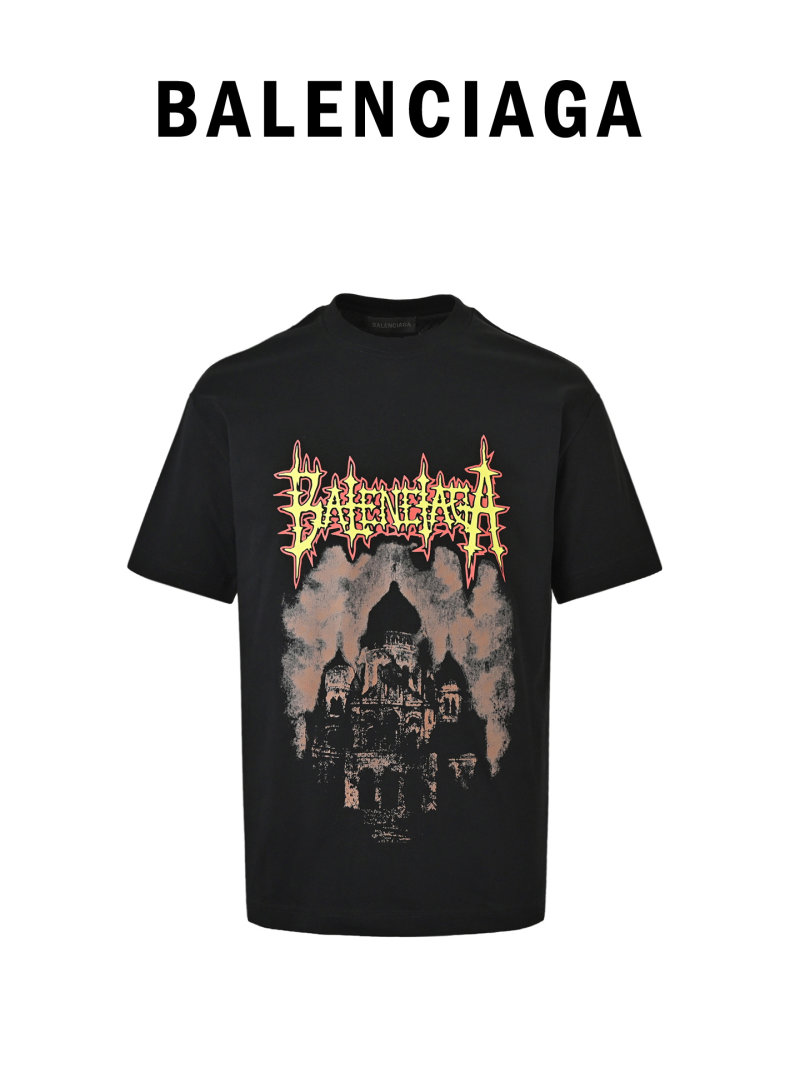 Black Metal Band Graphic T-Shirt with Red Flame Print view