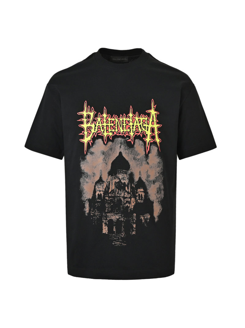 Black Metal Band Graphic T-Shirt with Red Flame Print view