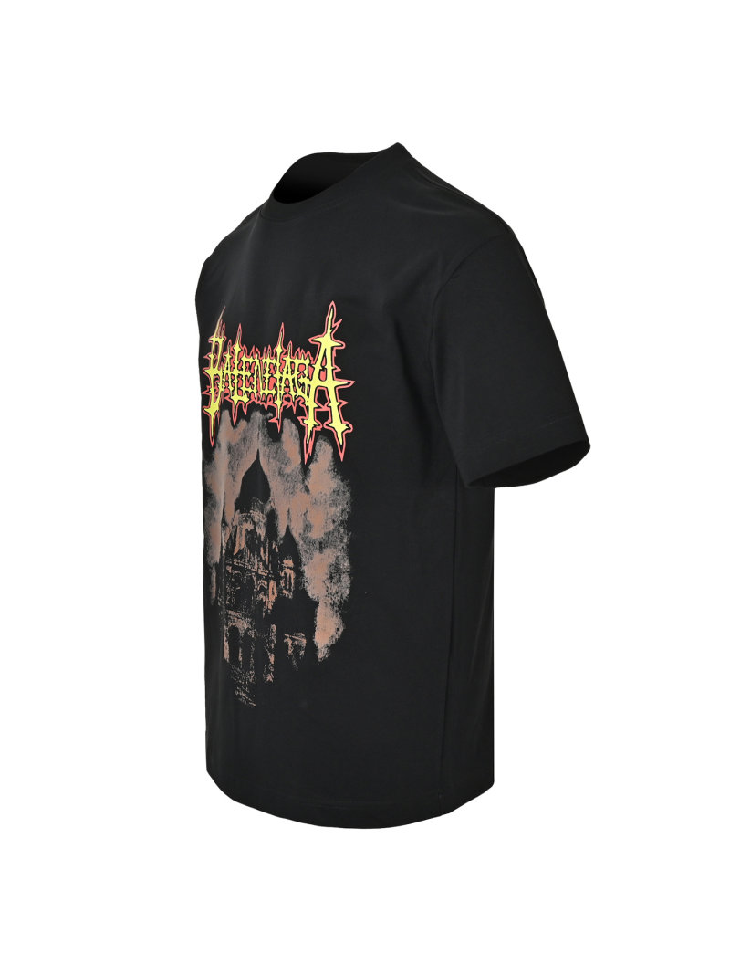 Black Metal Band Graphic T-Shirt with Red Flame Print view