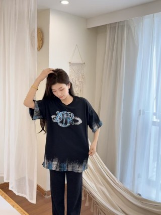 Black Graphic Logo T-Shirt with Blue Plaid Trim view 2