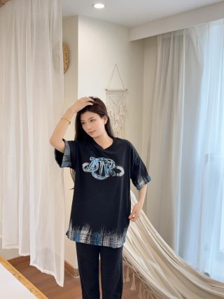 Black Graphic Logo T-Shirt with Blue Plaid Trim view 4
