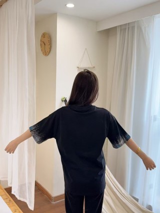 Black Graphic Logo T-Shirt with Blue Plaid Trim view 8