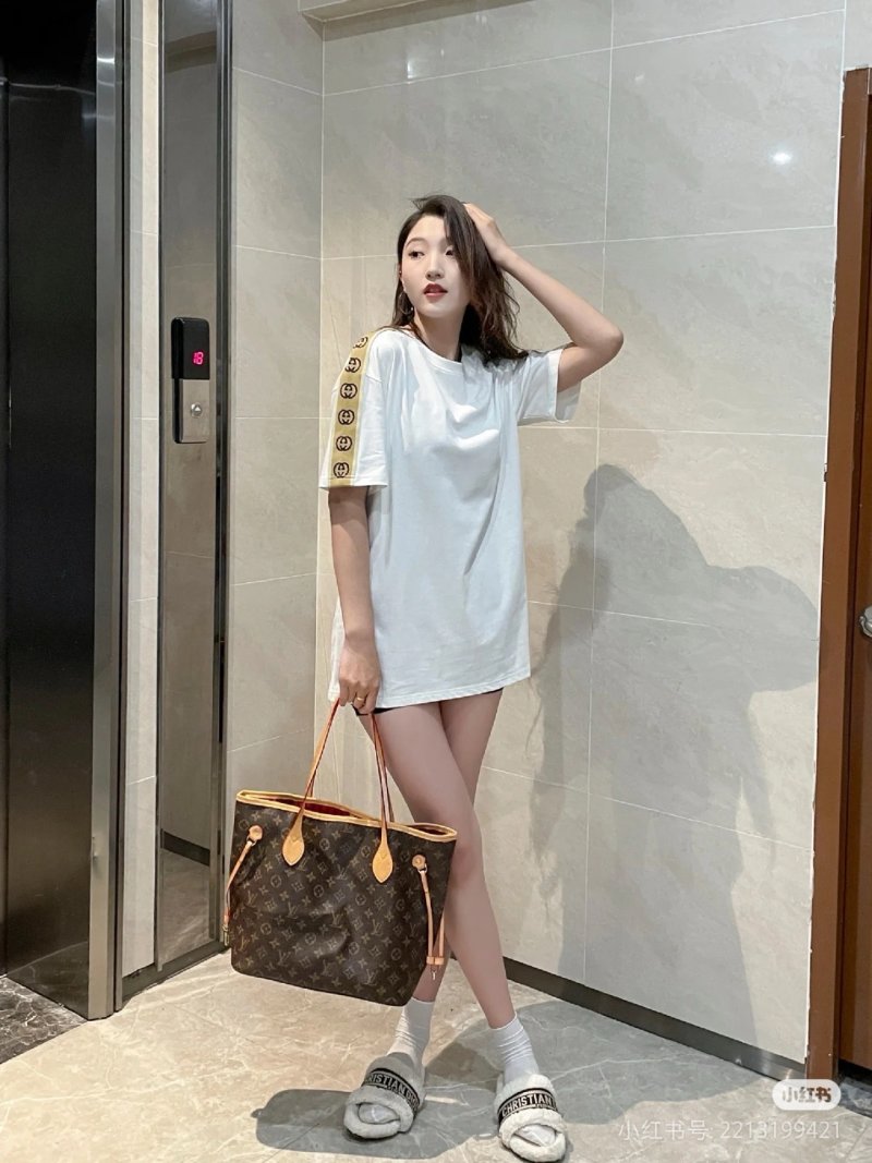 White Oversized Short Sleeve T-Shirt Dress with Gold Arm Stripe
