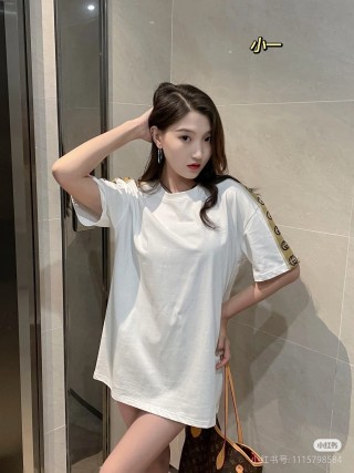 White Oversized Short Sleeve T-Shirt Dress with Gold Arm Stripe view 5