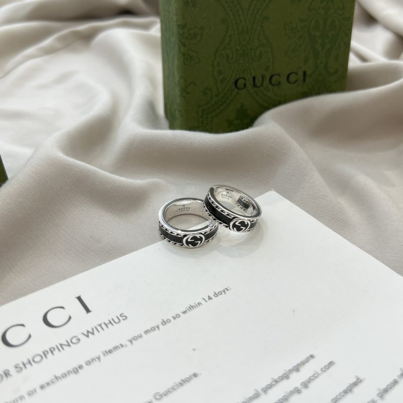 Gucci Double G Black Enamel Sterling Silver Ring
