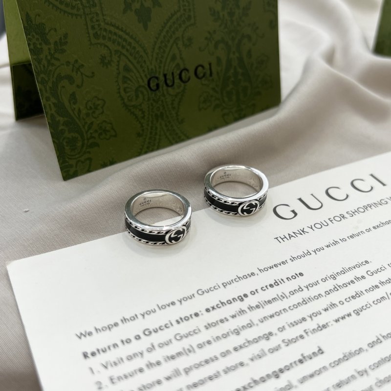 Gucci Double G Black Enamel Sterling Silver Ring view