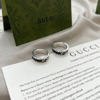 Gucci Double G Black Enamel Sterling Silver Ring view 2
