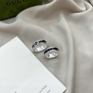 Gucci Double G Black Enamel Sterling Silver Ring view 3