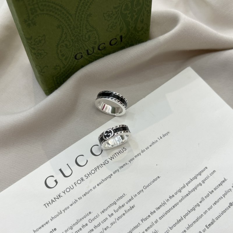 Gucci Double G Black Enamel Sterling Silver Ring view