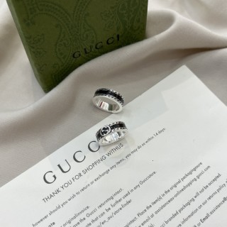Gucci Double G Black Enamel Sterling Silver Ring view 4
