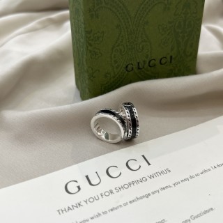Gucci Double G Black Enamel Sterling Silver Ring view 6