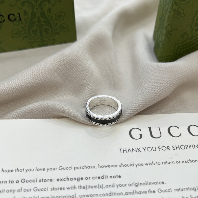 Gucci Double G Black Enamel Sterling Silver Ring view